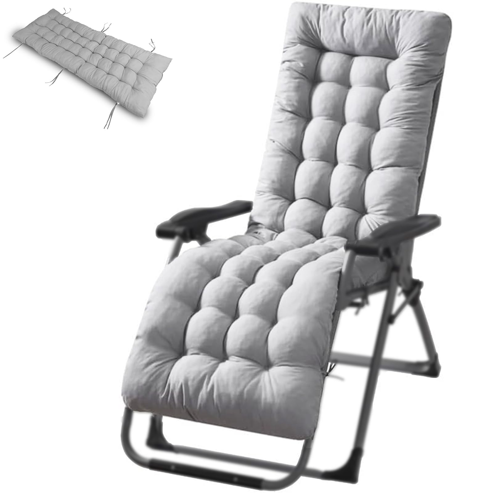 Garden Cushions Only, 10 * 170cm Thick Sunlounger Cushion for Furniture Outdoor Furniture with Anti-Slip Ties Top Cover, Long Sun Lounger Cushions for Patio Yard Beach, Grey (Grey, 170cm)