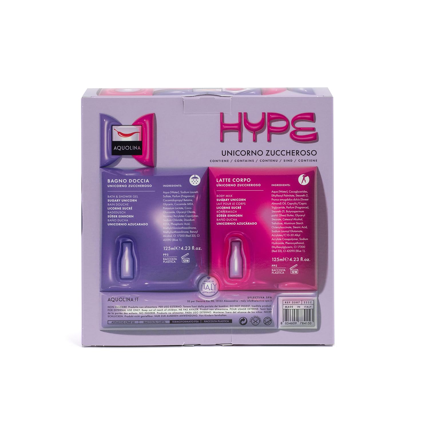AQUOLINA HYPE CUKIEROWY UNICORNO - Kąpiel pod prysznic 125 ml + mleko do ciała 125 ml