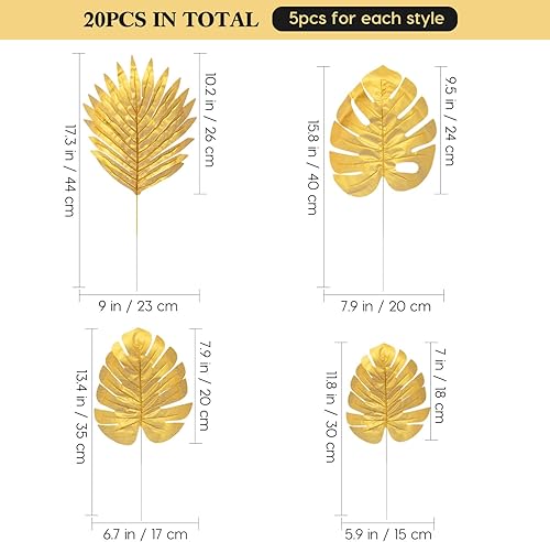 Miniatura 7 de BESTOYARD 20 piezas de plantas artificiales hojas de palma de plástico dorado tropicales hojas decoraciones de boda imitación hoja de tortuga dorada