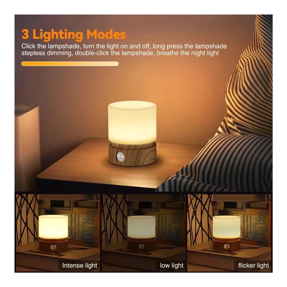 Luce notturna con timer, piccola lampada a LED da comodino per camera da letto, per allattamento, dimmerabile, ricarica USB, luce bianca calda (bianco)