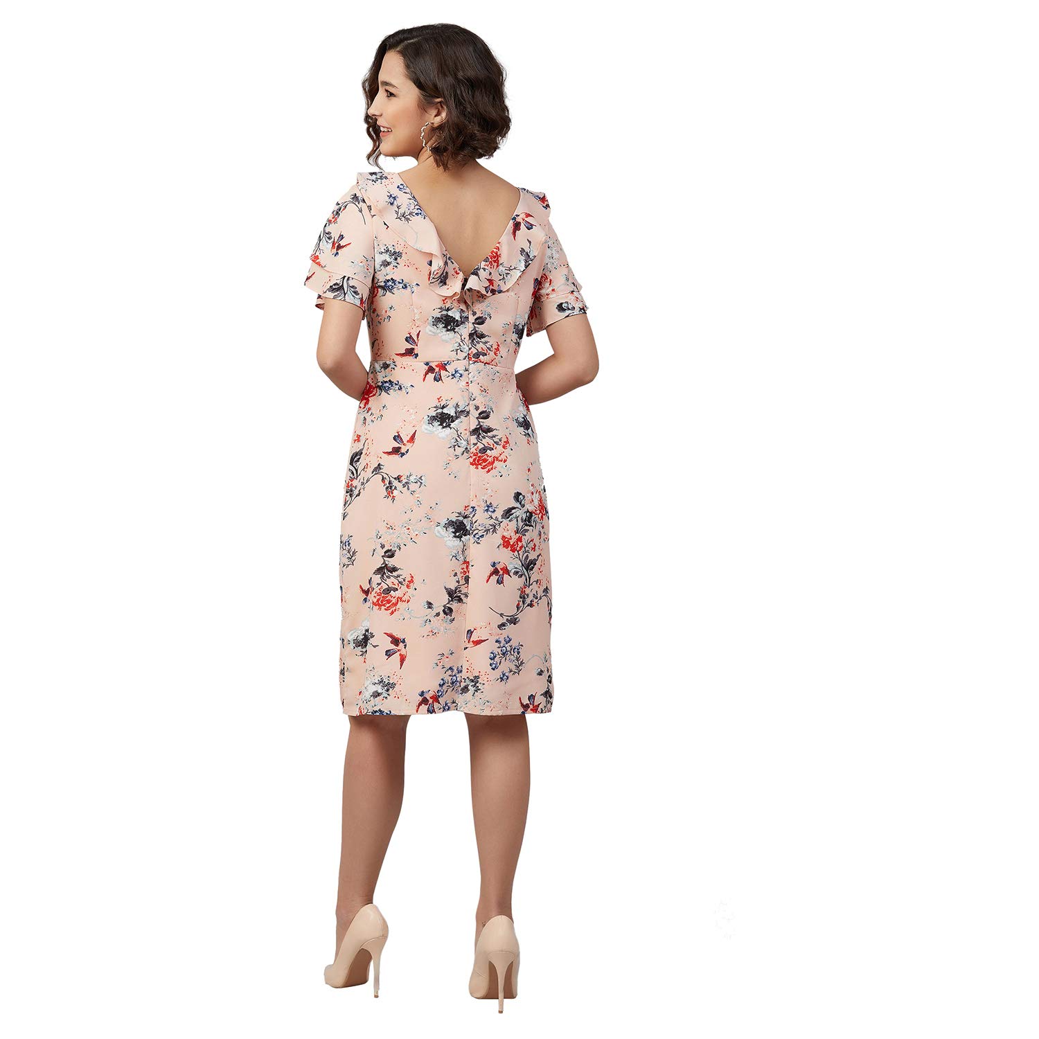 Rare Women's Crepe A-Line Knee-Length Casual Dress (Ep7032_Peach_Small)