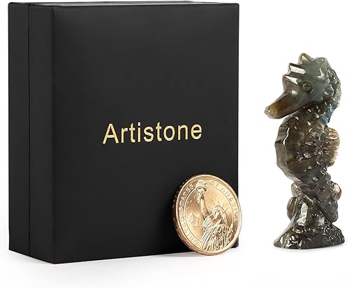 Miniatura 8 de Artistone Piedras de cristal de labradorita de 2.5 pulgadas, figura de caballito de mar tallados a mano y cristales para manualidades, colección de