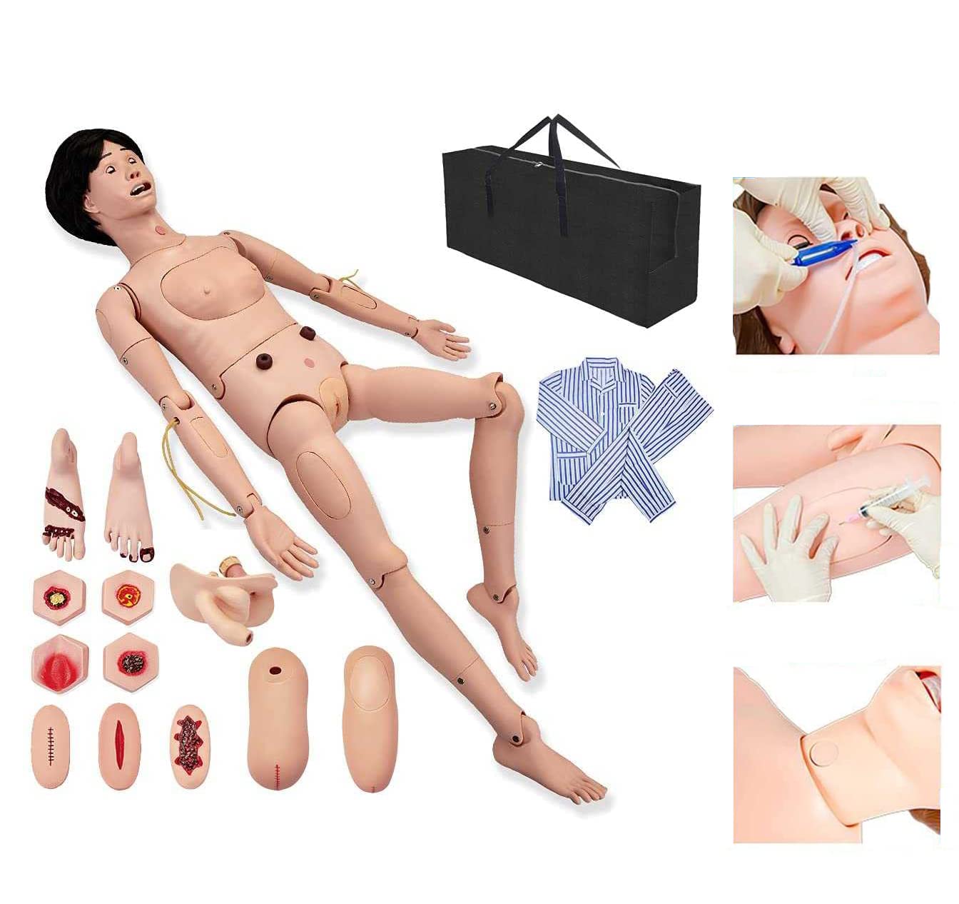 VitalisWorks Trauma Nursing Mannequin Male Female First Aid Cardiopulmonary Resuscitation Model Nursing Training Nurse Dummy Home Medical Teaching Simulator Combined Human Nursing