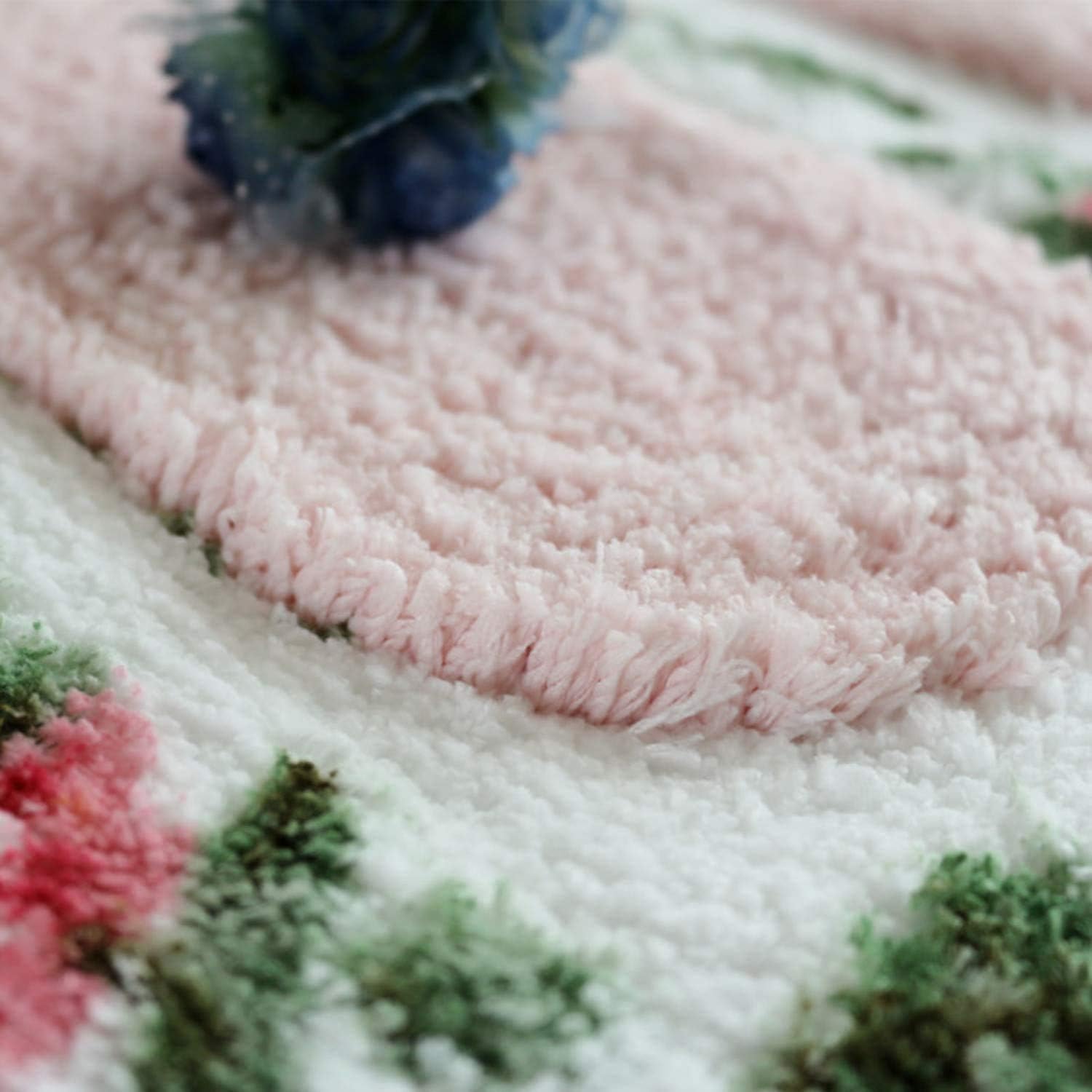 ABREEZE Non-Skid Floral Rose Bathroom Rugs Set of 2pcs,Soft Shaggy Bath Shower Mat and U-Shaped Toilet Floor Rugs,Pink