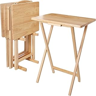 Unibos Side Table Set of 4 Table with Holding Stand, Folding Snack Coffee Drink Tray Garden Patio Table, Indoor Outdoor Ta...