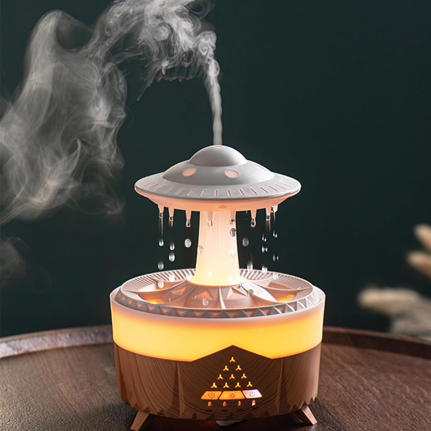 Raindrop Humidifiers for Bedroom, Essential Oil Diffuser, 7 Color LED Lights, Cool Mist, 4 Timers, for Nursery, Family, Beauty Care Home Office Hotel SPA use with Remote Control (WoodGrain-iPYL06)