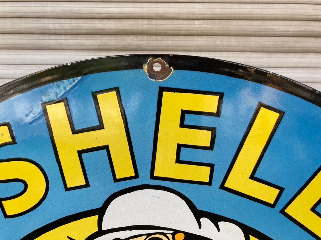 ビンテージ 大型 看板 SHELL シェル 直径76cm ガレージ ホーロー