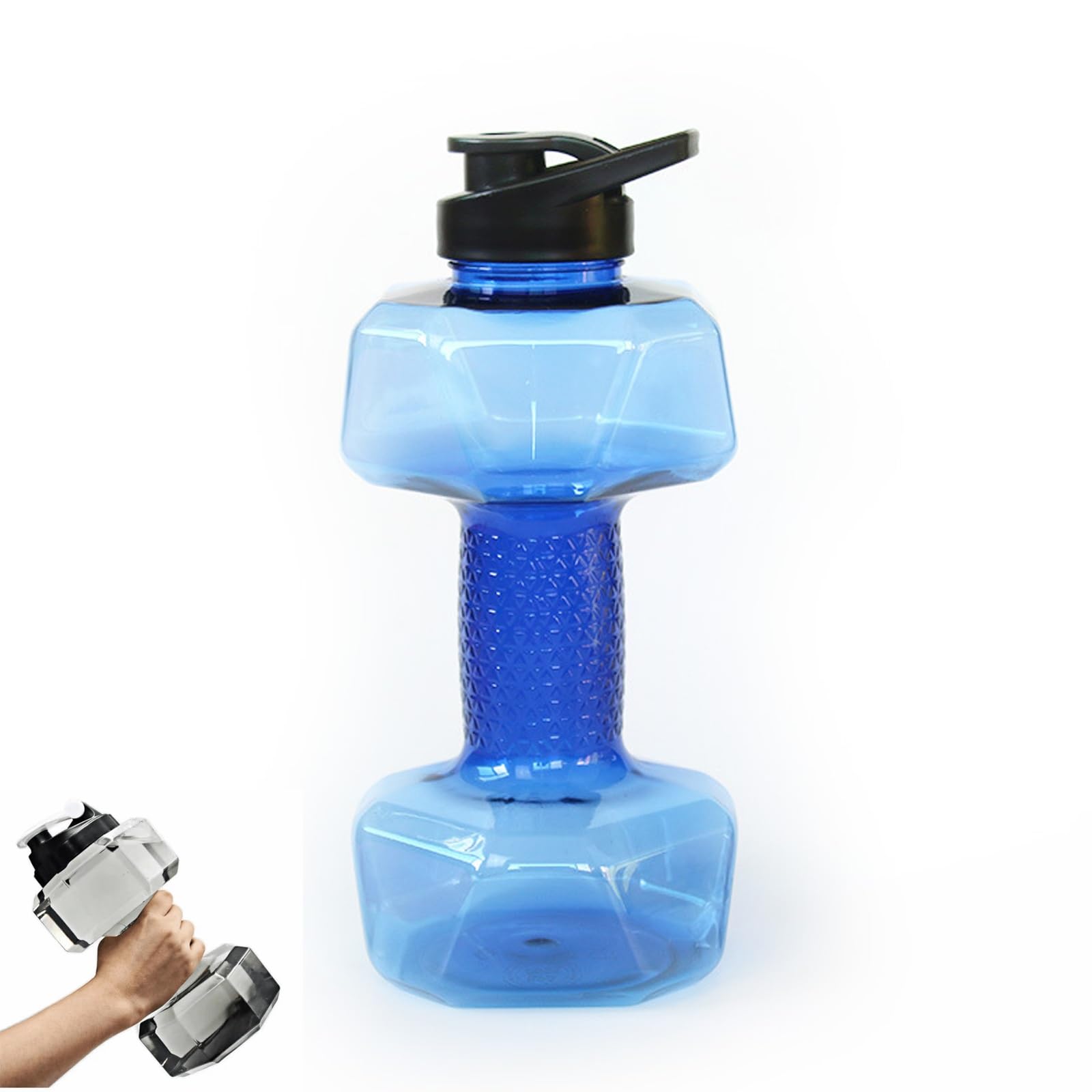 LexTex Dumbbell Shaped Water Bottle,Water Filled Dumbbells Cup,Portable Weight Water Bottles,Dumbbells Travel Cup For Gym,Outdoors,Camping,Gym Gifts For Men Women,Flip Top Leak Proof Lid(1500ml-blue)