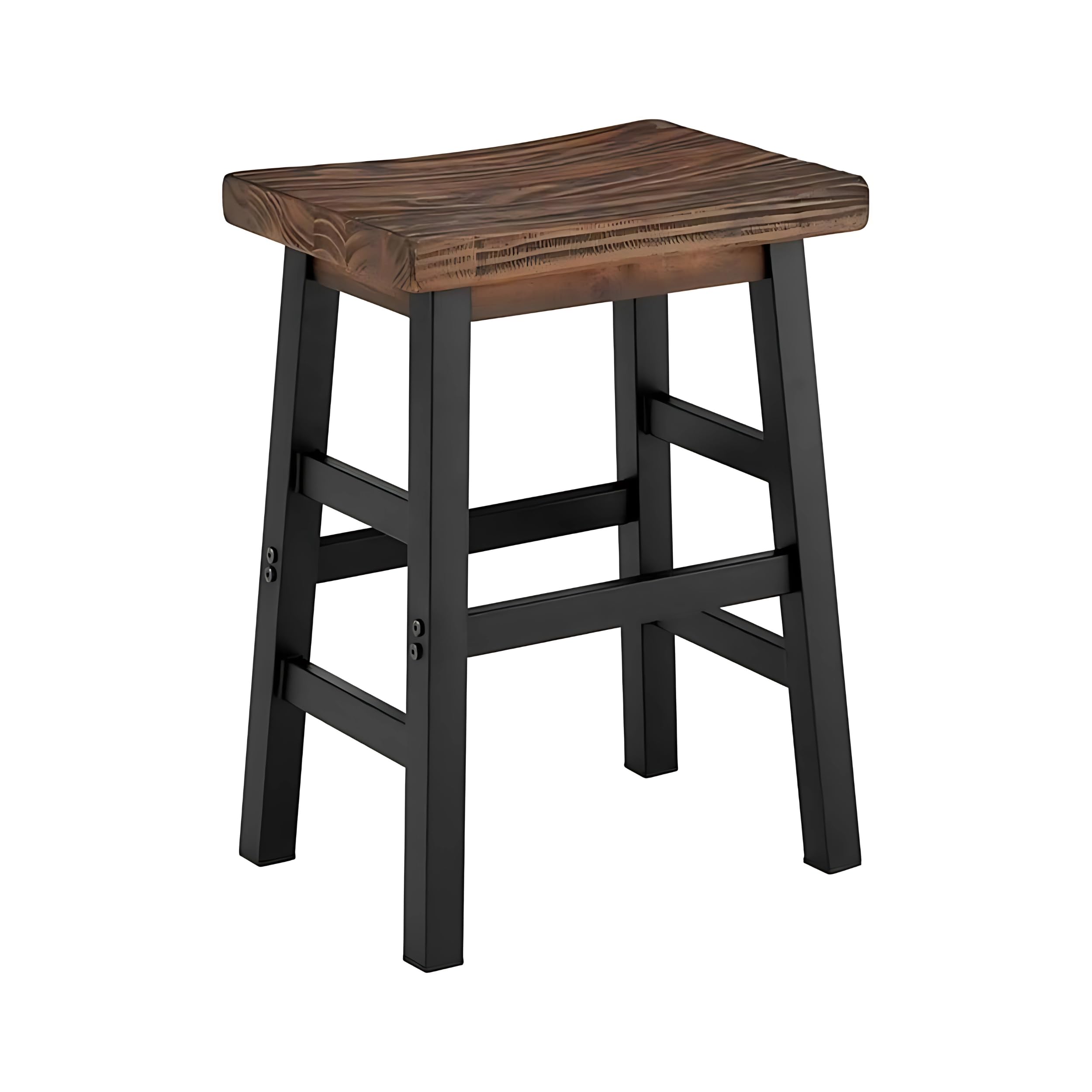 Alaterre Furniture Pomona 26" Counter Height Stool – Solid Pine Wood Seat with Black Metal Legs, Industrial Farmhouse Style, Kitchen & Bar Seating,