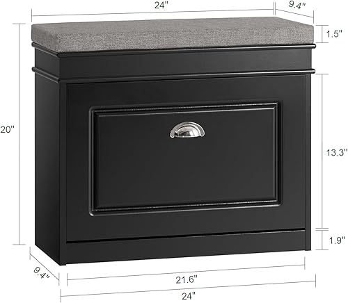 Miniatura 44 de Haotian FSR82-L-SCH - Zapatero de pasillo negro, zapatero de diseño moderno, zapatero delgado con cajón abatible y cojín de asiento acolchado Negro