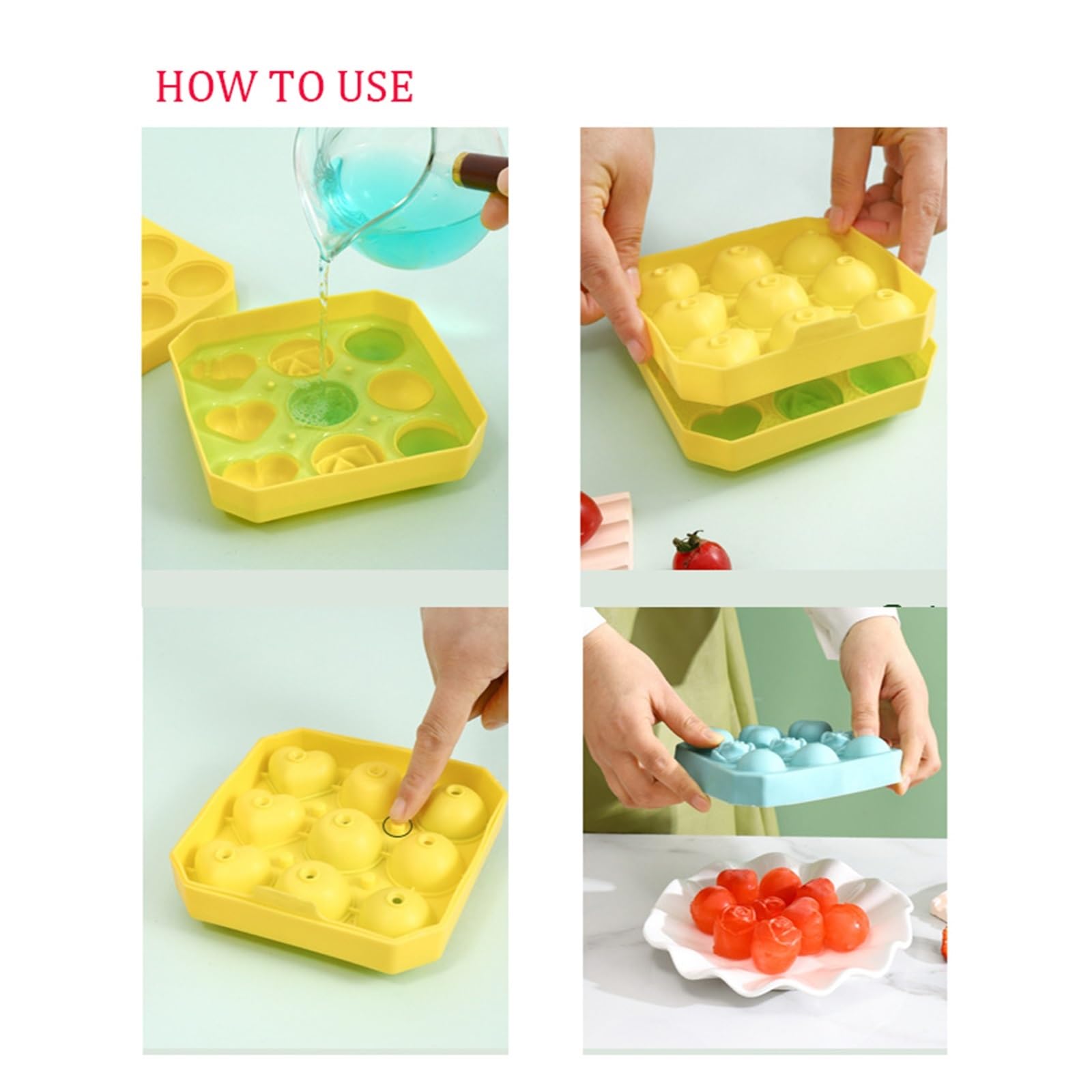 Vassoio per cubetti di Ghiaccio Stampo per Palline di Ghiaccio Cornice in Silicone Vassoi per cubetti di Ghiaccio con Coperchio Grande Fiore Rosa Cuore Forma Rotonda Gadget da Cucina Estivi Senza BPA