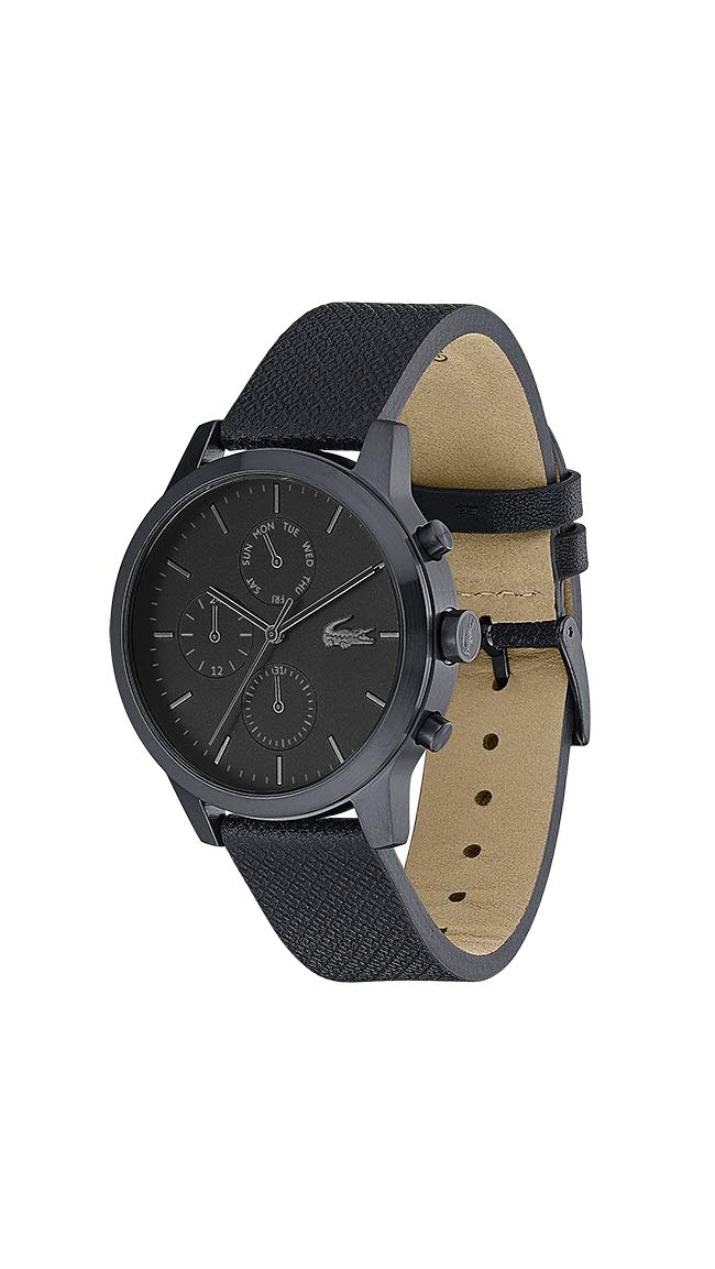 Lacoste Montre Analogique Multifunction à Quartz pour Homme Collection LACOSTE.12.12 avec Bracelet en Cuir Noir - 2010997