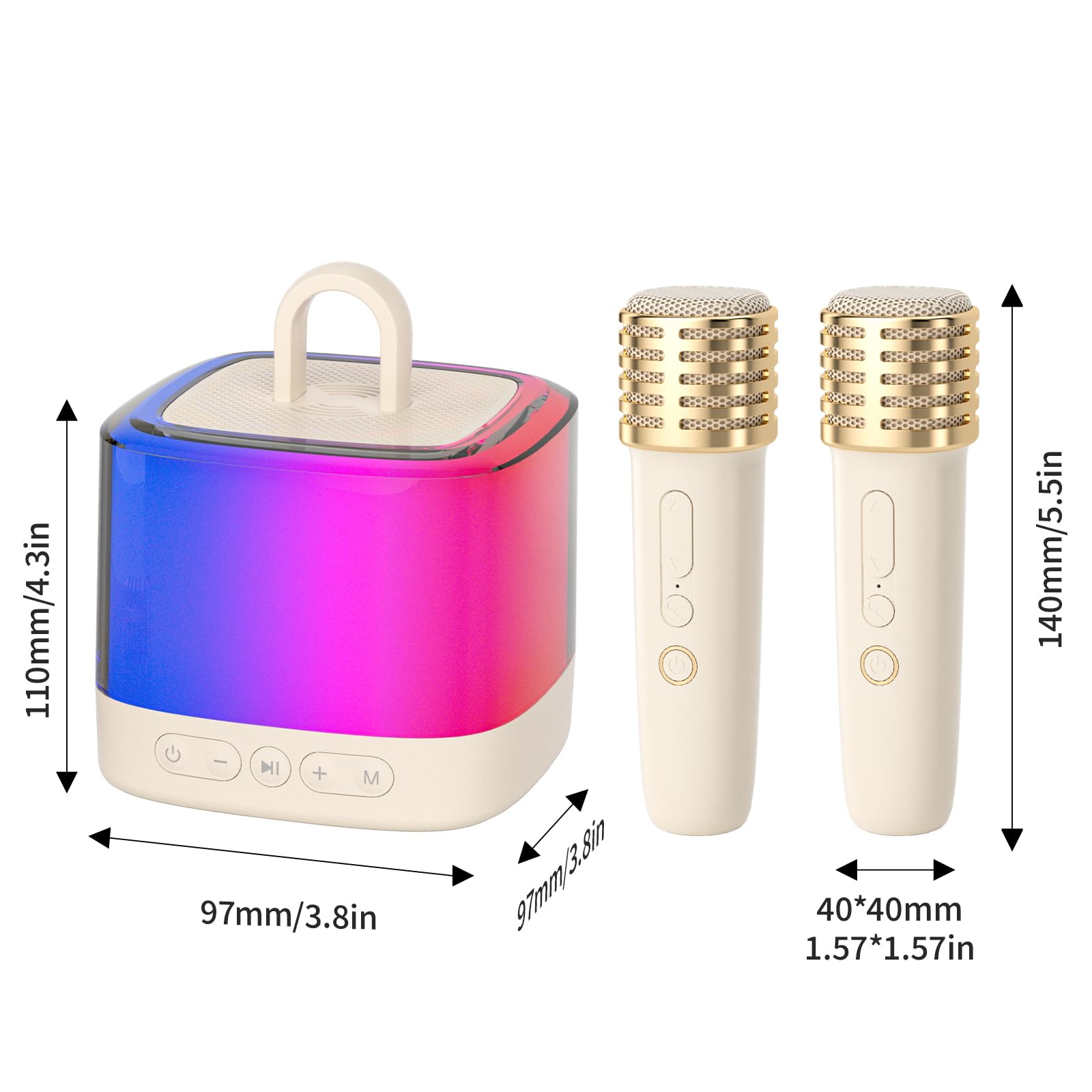 Mini macchina per karaoke per bambini e adulti, con 2 microfoni wireless, altoparlante Bluetooth portatile, con luci RGB, per bambini dai 3 ai 12 anni in su, adatta per feste in famiglia, all'aperto,