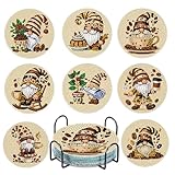 8 Stück Kaffee Gnom Diamond Painting Untersetzer with Holder für Basteln Erwachsene,Diamond Painting Kinder,Glasuntersetzer & DIY Zubehör für Wohndekoration