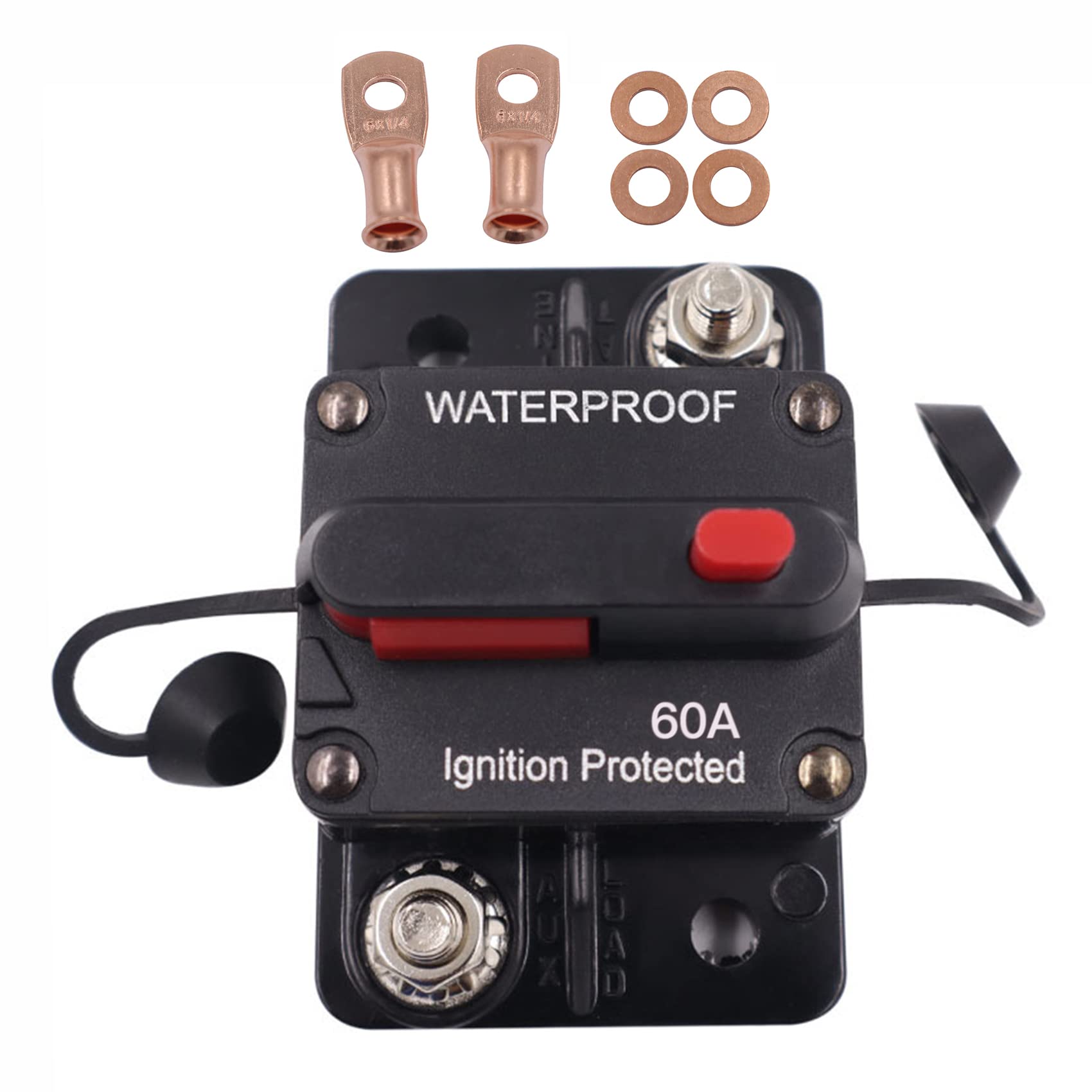 60 Amp Circuit Breaker,with Manual Reset,12V-48V DC, for Car Marine Trolling Motors Boat ATV Manual Power Protect and Automotive Marine Boat Audio System Protection-image-38