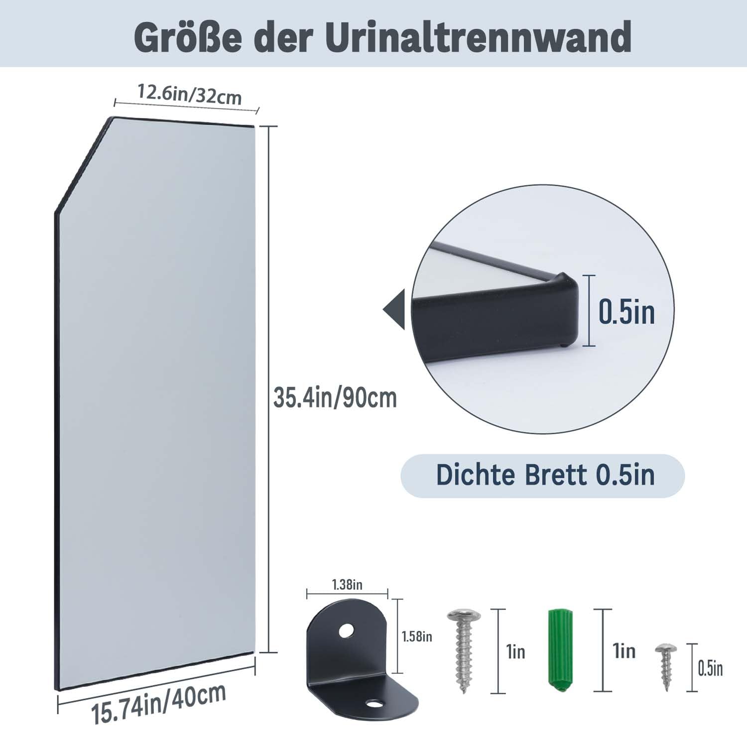 Paroi de séparation d'urinoir 90 x 40 cm, séparateur d'urinoir pour homme, brise-vue, toilettes, cloison de séparation pour écoles, centres commerciaux, jardins d'enfants, lieux publics