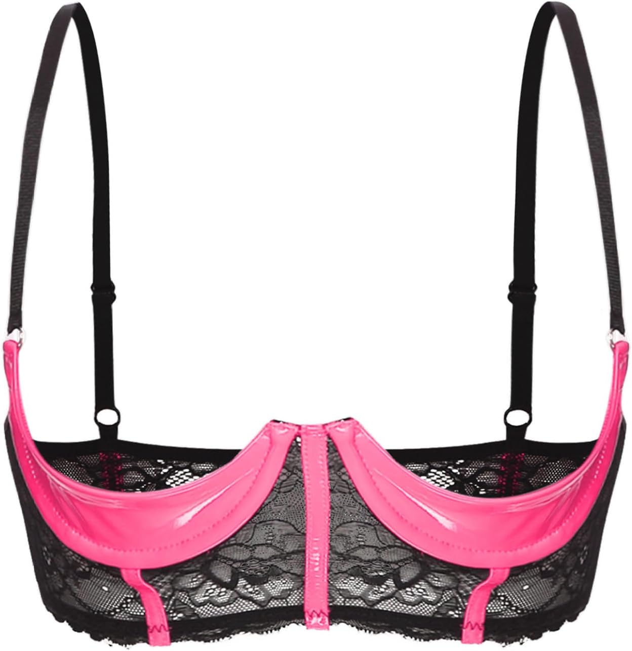 Women's Lace Sheer Lingerie Bras Leather 1/4 Cups Push Up Shelf Unlined Bralette Nightwear