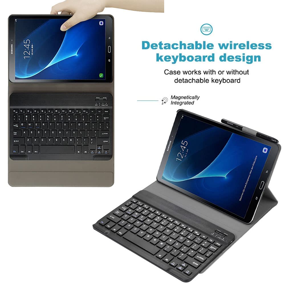 QYiD Etui na klawiature do Galaxy Tab A 10.1 2016 (SM-T580 / T585), odlaczany bezprzewodowy stojak na klawiature Bluetooth pokrowiec ze skóry PU do Galaxy Tab A 10.1", czarny