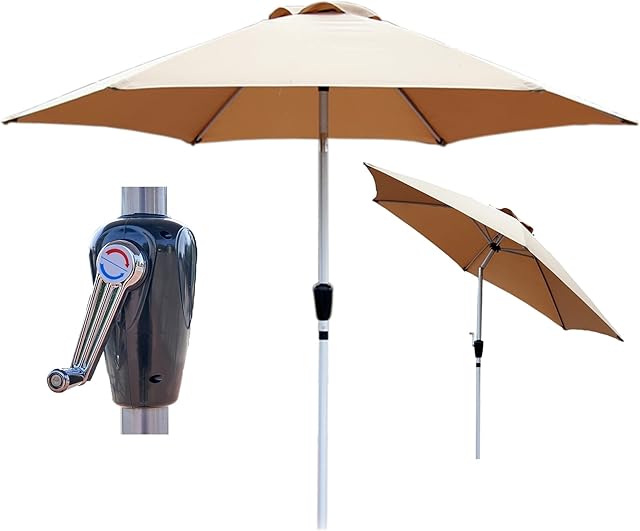 GlamHaus Garden Parasol Tilting Table Umbrella, UV40+ Protection, 2.7m, Includes Protection Cover, Crank Handle, Gardens and Patios - Robust Aluminium, Sand, Green, Cream, Grey, Khaki