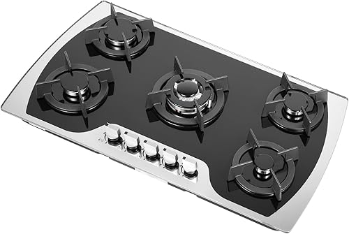 Miniatura 2 de Estufa de gas de 35 pulgadas, estufa de gas quemador de vidrio templado integrado con 5 quemadores, parrilla de gas para estufa convertible GLPNG