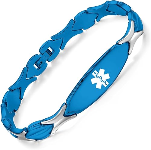 Miniatura 1 de LinnaLove Pulsera de alerta médica brillante de moda con grabado gratuito pulsera de identificación médica de acero inoxidable para mujeres