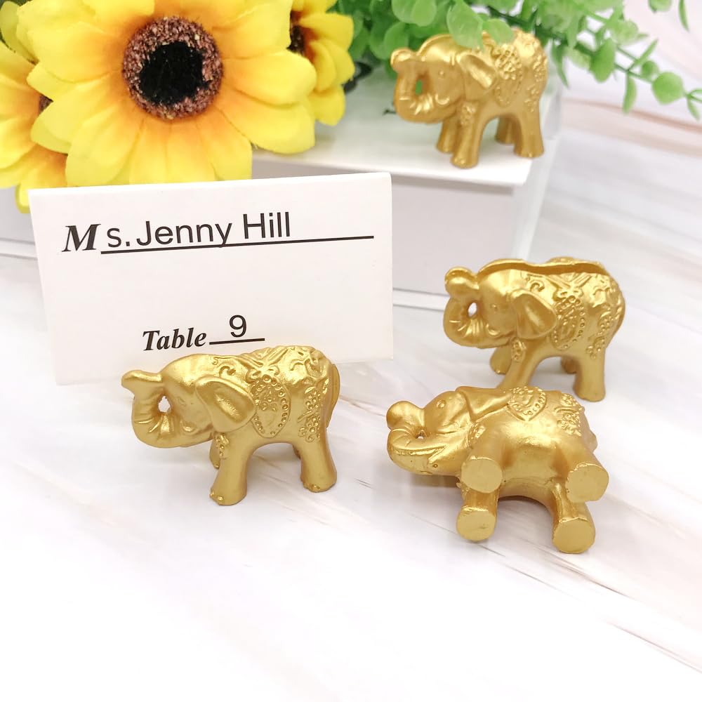AMERRY 10 Pcs Luck Golden Elephant Table Card Holders - Perfect for Party Favors, Wedding, Birthday, Dinner & Gatherings (Golden)
