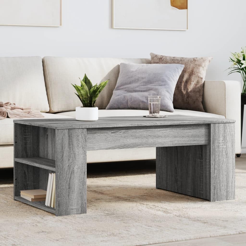 SXZenSpace Coffee Table Grey Sonoma 102x55x42 cm Engineered Wood Small with Storage Shelf for Living Room Bedroom Modern Style