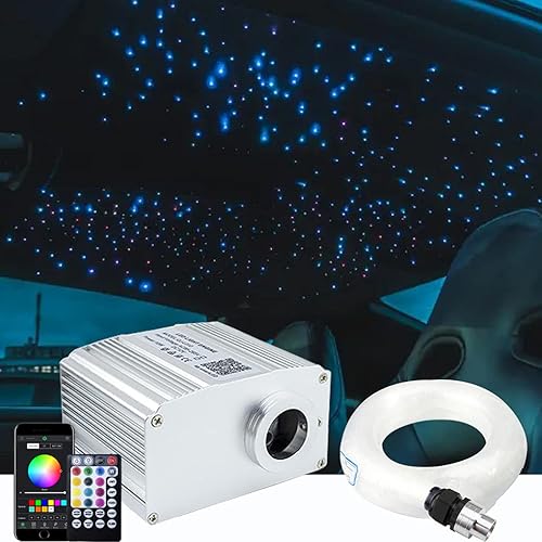 AZIMOM Control Bluetooth de 10 W, luces de estrella de fibra óptica parpadeantes con 450 piezas x 0.03 pulgadas x 9.8 pies de hebras activadas por