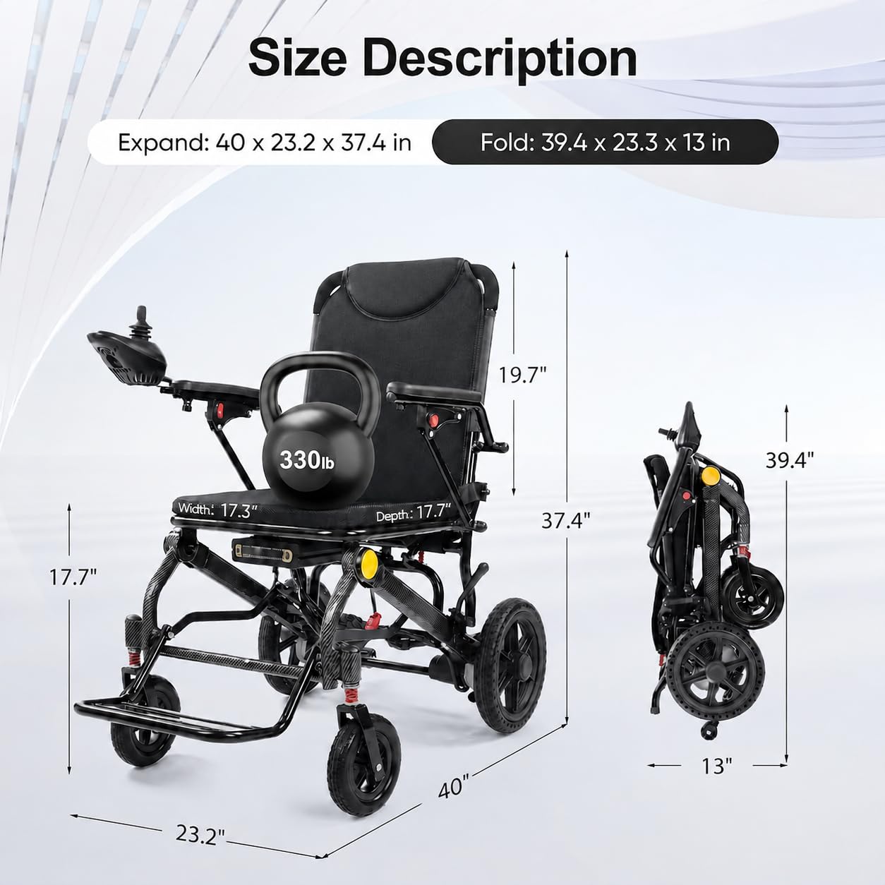 Sedia a rotelle elettrica leggera da 14,5 kg per adulti con doppia batteria, potente sedia a rotelle elettrica pieghevole, portatile, approvata dalle compagnie aeree per viaggi e uso domestico