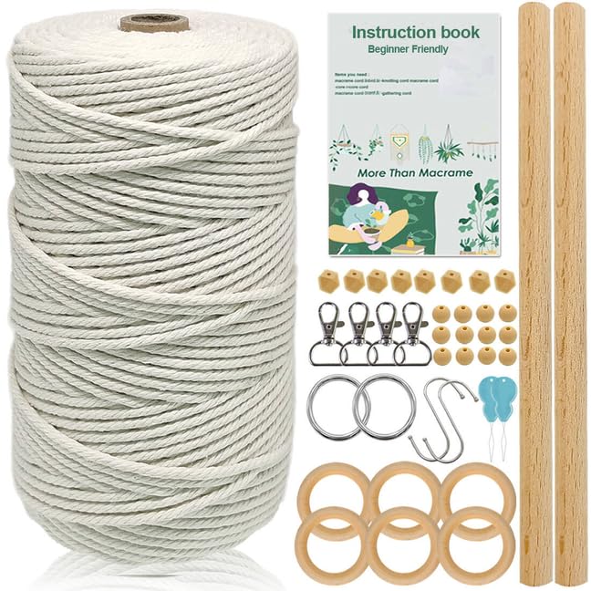 suo long Macarame Set für Erwachsene und Anfänger, Makramee-Pflanzenaufhänger, Wanddekoration, Traumfänger für Anfänger, inklusive 3 mm Makramee Schnur, 200 m, Holzperlen, Weihnachtsdekoration