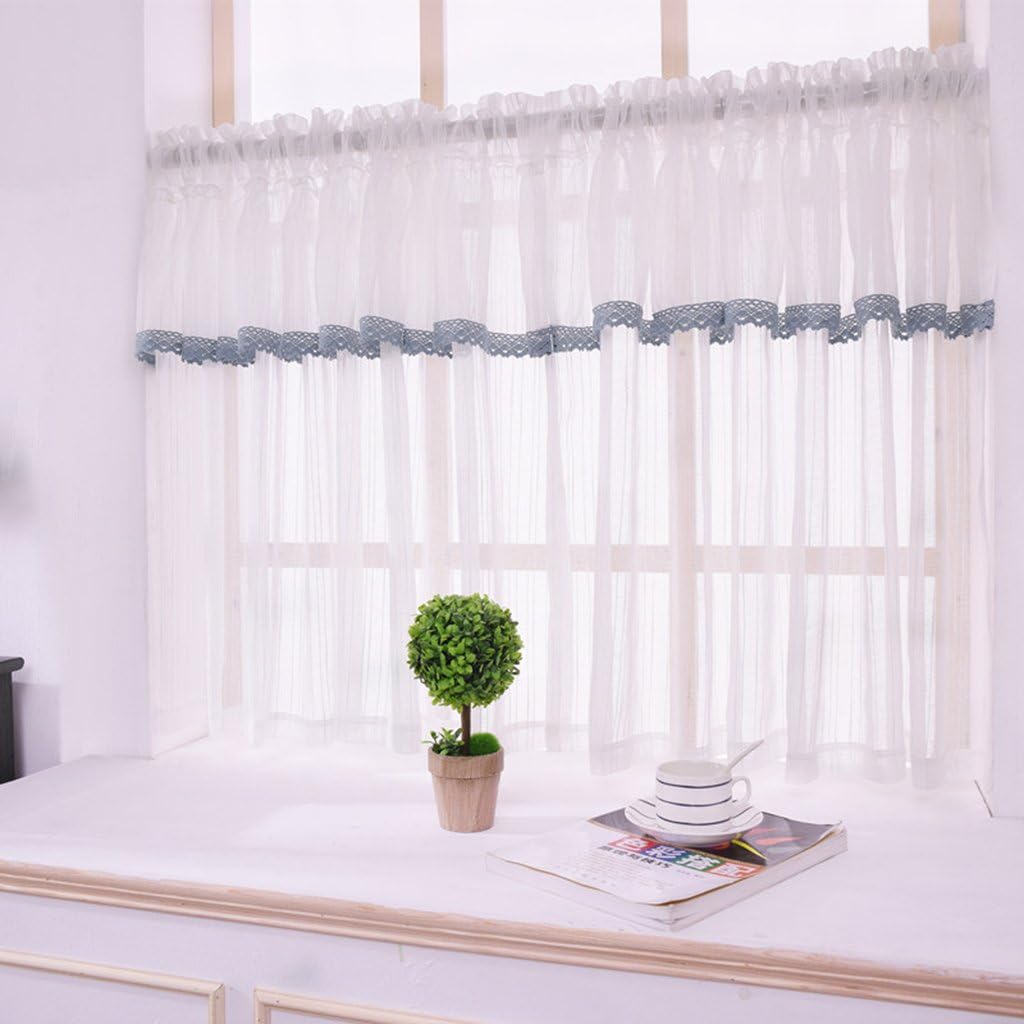 Yujiao Mao Pack of 1 Country White Panel Curtain Kitchen Curtain Bistro Curtain Transparent Voile Coffee Curtain with Drawstring W x H 140 x 45 cm - Image 3