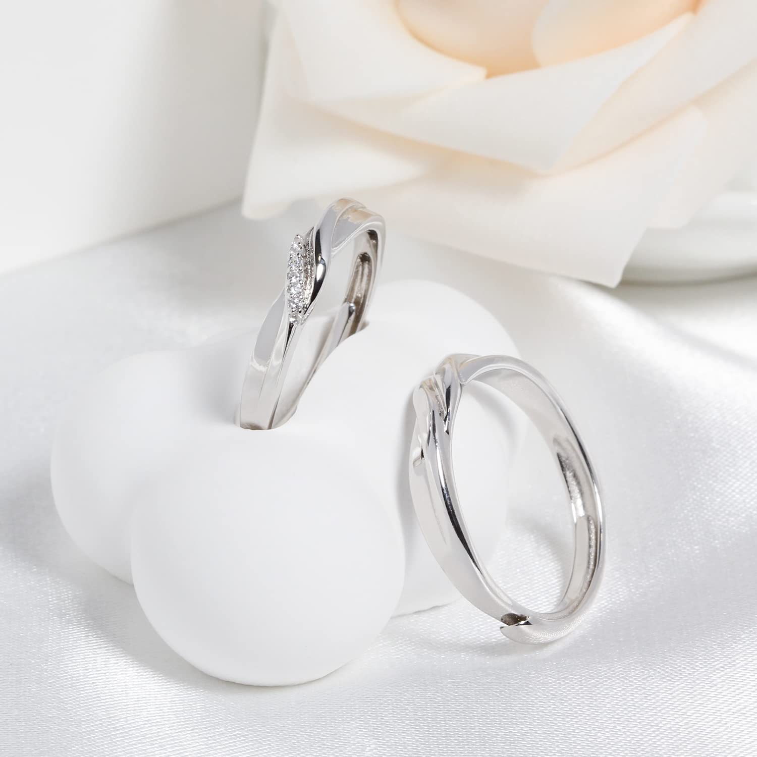 Meissa Anillos de pareja plata 925 Twist Anillos para hombres y mujeres Anillos de boda ajustables (Juego de Dos Anillos)