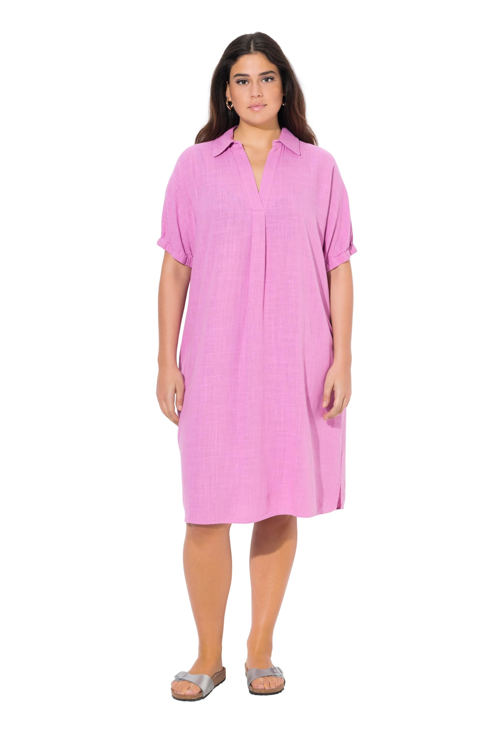 Ulla Popken Damen große Größen Übergrößen Plus Size Kleid, Leinenmix, Oversized, Hemdkragen, Halbarm 837413