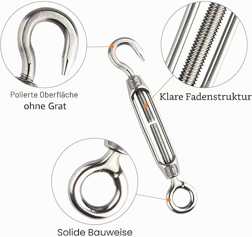 FEPITO 10Pcs Spannschloss-Drahtspanner 304 Haken und Ösenverstellbares Spannschloss M4 Edelstahlspanner-Set für hohe Beanspruchung - 2