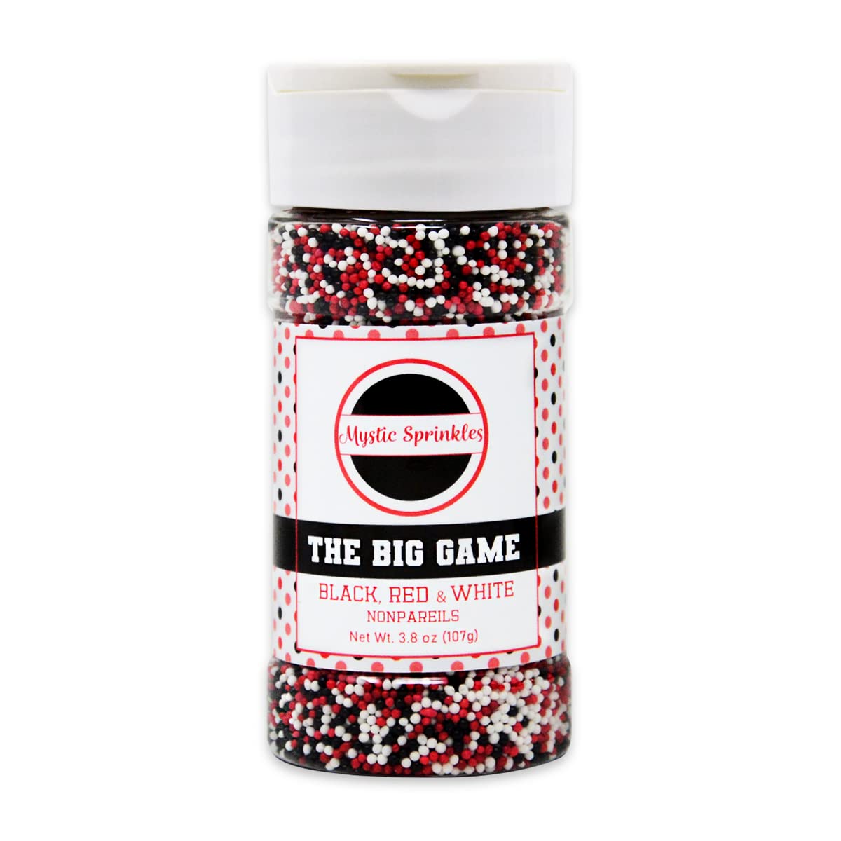 Mystic Sprinkles The Big Game Nonpareil Mix 3.8oz Bottles (Black, Red & White) - Image 3