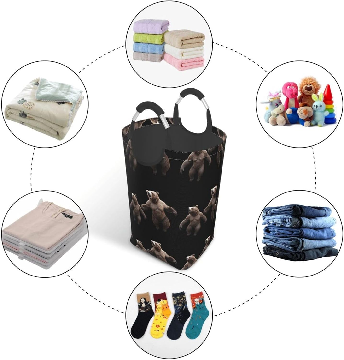 Dancing Grizzly Bear Foldable storage bag, 50L capacity, suitable for laundry room, dormitory bedroom, dirty clothes storage basket.