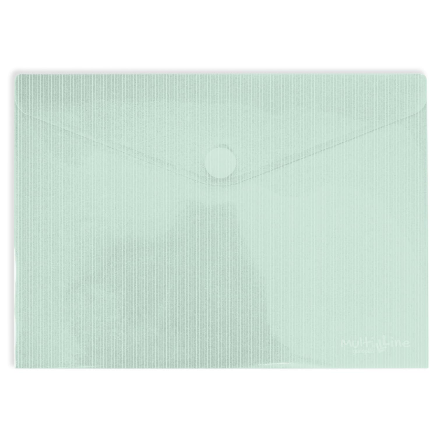 Grafoplás Confezione 5 cartelle buste plastica A3 chiusura velcro verde menta Multiline 33,5x24 cm Polipropilene vetro righe traslucido