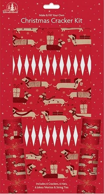 QDS Make And Fill Your Own Festive Seasonal Christmas Party Cracker Craft Kit (Maroon Sausage Dogs)