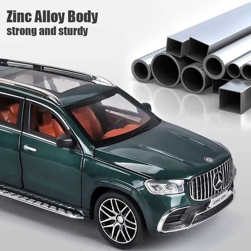 Image of 1:24 Scale Model Diecast Car Benz GLS63 AMG Alloy Collectible Pull Back Toy Vehicle with Light & Sound Openable Doors Gift for Boys Adults Car Enthusiast (Green)