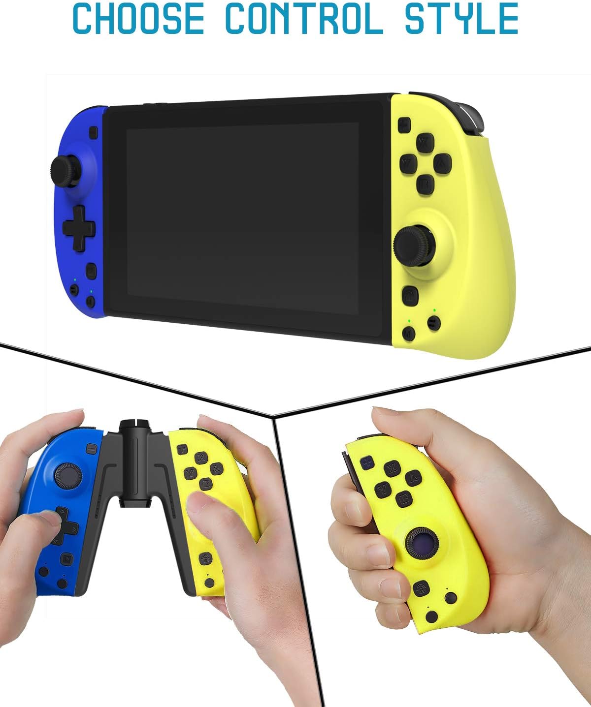 Black Friday - 60% OFF KINVOCA C25 Joypad for Nintendo Switch/Lite - Wired/Wireless Switch Controller - Replacement for Joycon - Programmable Macros, Turbo, Motion Control & Dual Motors (Blue and Yellow w/Grip)