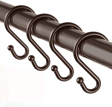 Metal Shower Curtain Hooks,Set of 12 Rings,Rust Resistant S Shaped Hooks Hangers for Shower Curtains, Kitchen Utensils, Clothing, Towels, etc. Bronze