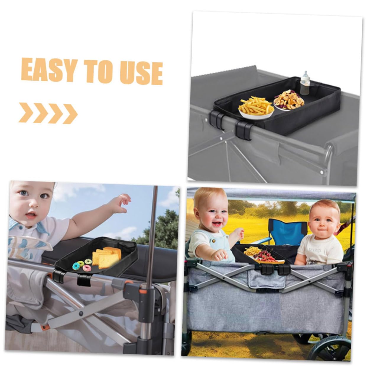 VICASKY Organisateur De Plateau De Poussette Noir Xl Support Pour Collations Et Boissons Clip Garçon Fille Et Tout Accessoire Pratique Pour Poussette Et Voyage