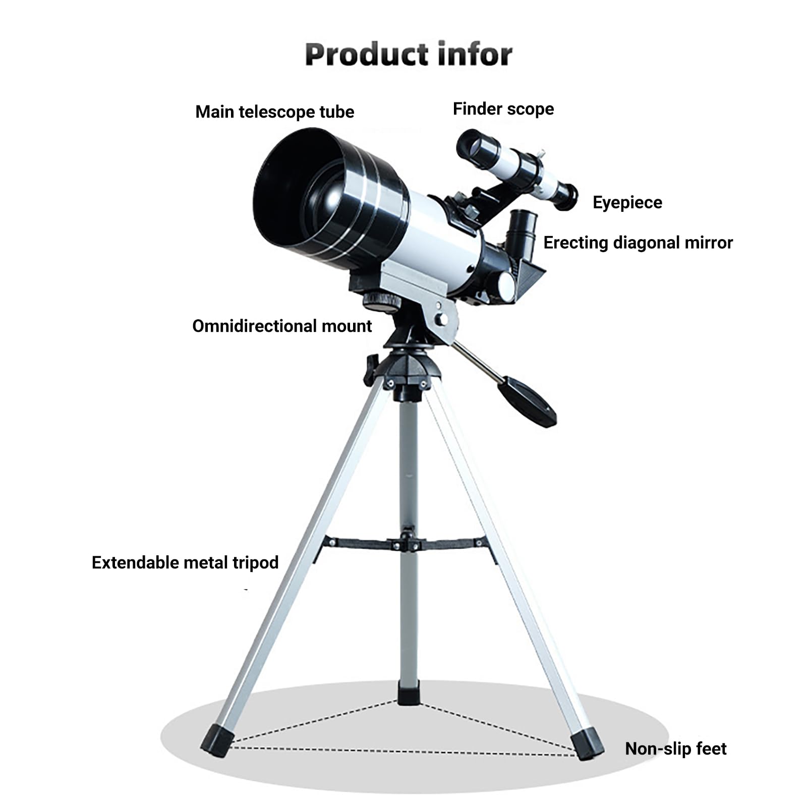 Telescopio Astronómico para Niños Adultos, 70mm Apertura 300mm Telescopio Refractor Portable, 15-150X, Alta Transmisión, con Trípode Ajustable y Soporte para Teléfono para Astronomía Principiantes