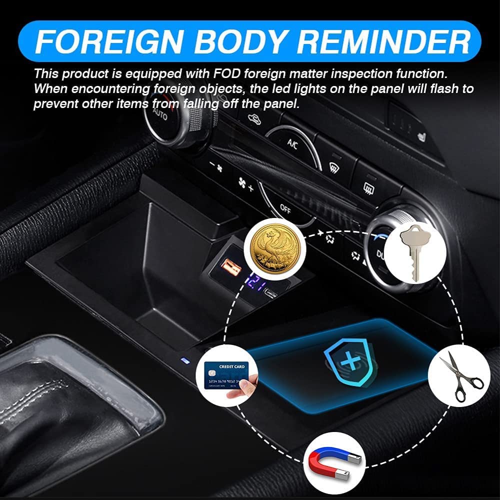 2022 Upgrade Kabelloses Ladegerät Auto Kompatibel mit Mazda CX5 CX-5 2017 2018 2019 2020 2021 Center Console-Zubehörfeld, 15W Wireless Schnell-ladegerät für iPhone 12/11/X Samsung S20/S10