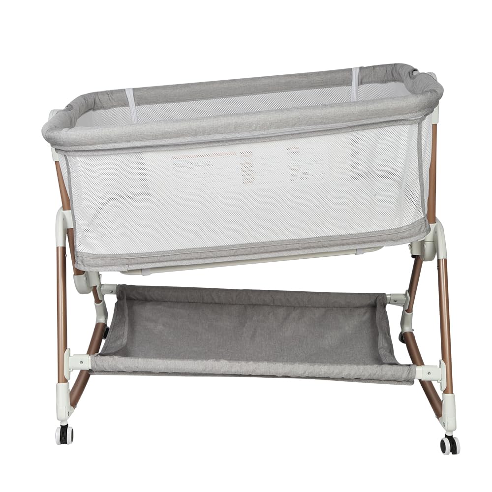 HUOLE Łóżeczko dziecięce 3 w 1 do 30 kg, łóżeczko bujane, regulacja wysokości i nachylenia materaca, 4 kółka z hamulcem, ergonomiczny materac, torba-96 x 60 x 90-115 cm-szary