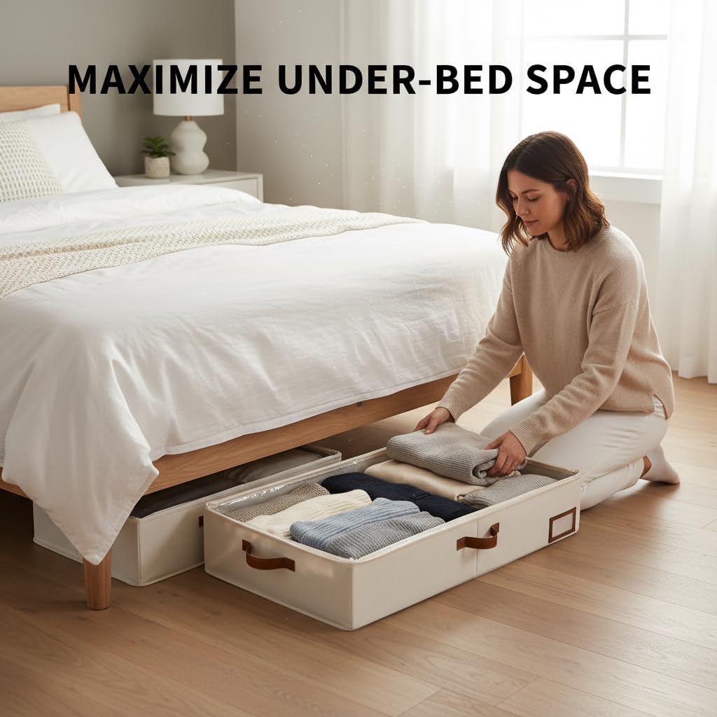 StorageWorks Under Bed Storage Containers with Ultra-thick Fabric Underbed Bins, Closet Organizer for Clothes, Blankets, Sweater