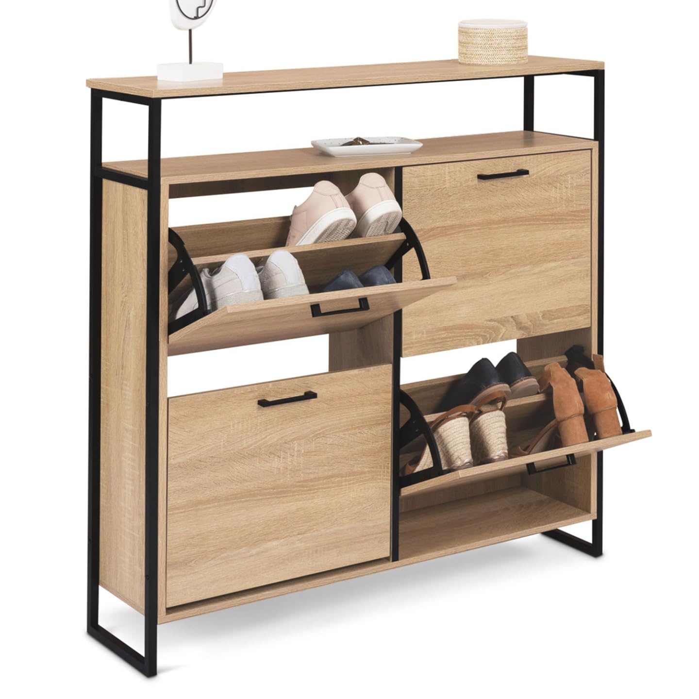 Meuble à Chaussures LUIS IDMarket - 20 Paires 4 Portes Design Industriel