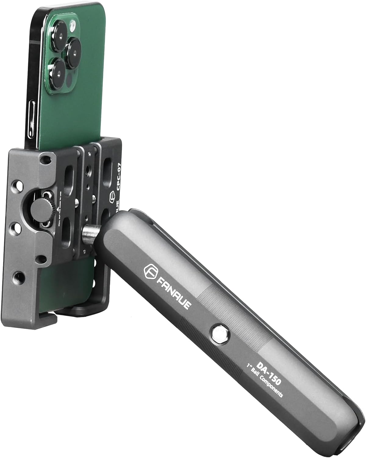 FANAUE Motorcycle Phone Mount with 1 Inch Ball Head for RAM Mounts B Size Double Socket Arm and Scooter UTV/ATV Bike Phone Holder, Aluminum Anti-Theft Phones Clip for 5.5-7" Smartphone