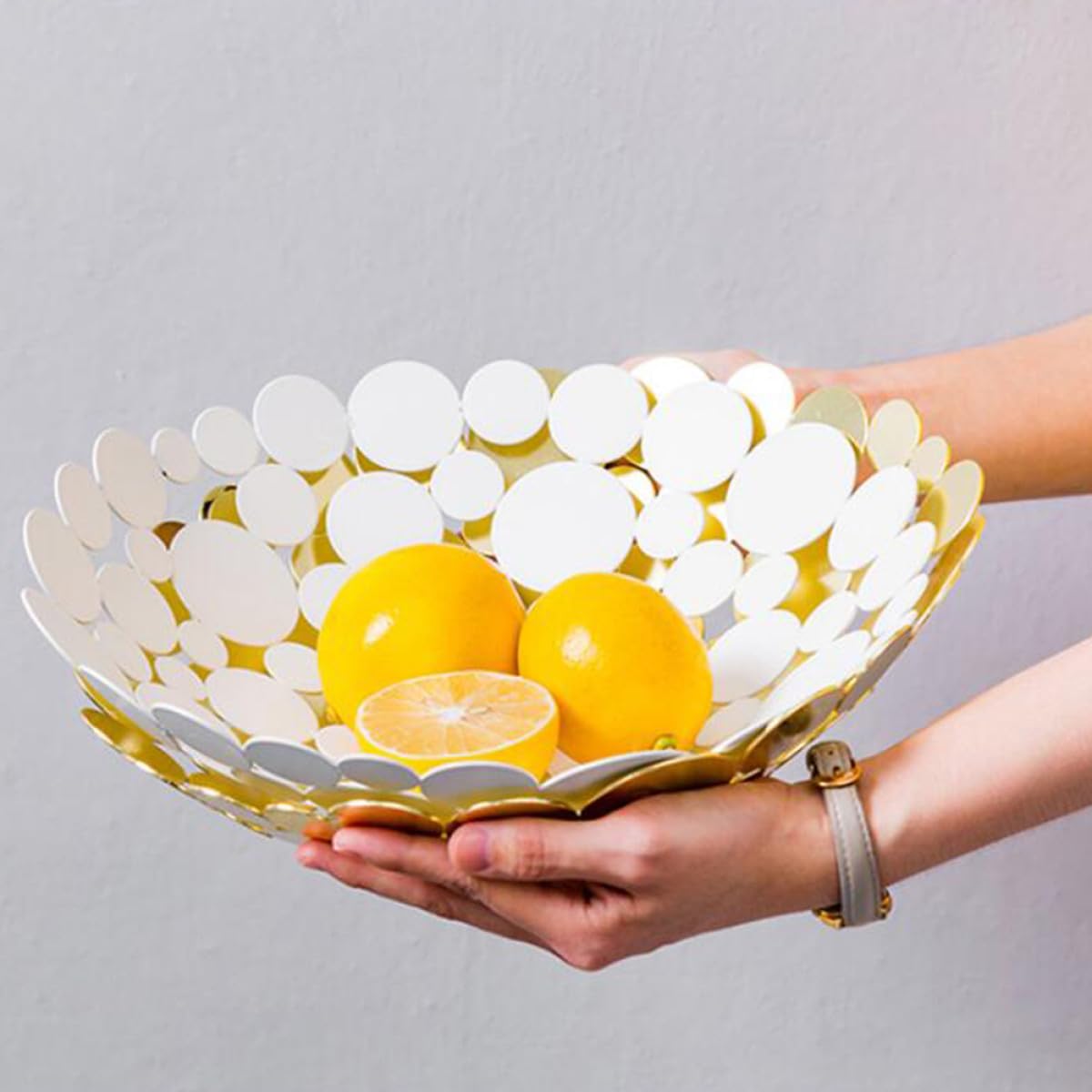 Gatuida Panier Alimentaire Rond en Fer Ajouré, Forme Pétales, Blanc