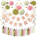 Litaus Pink and Gold Birthday Decorations, Happy Birthday Banner, Paper Flowers, Paper Garland, Tassels, Hanging Swirl for Birthday Party Decorations, Girls Birthday, Birthday Party Supplies